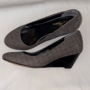 Cole Haan Gray Croc-Embossed Wedge Pumps